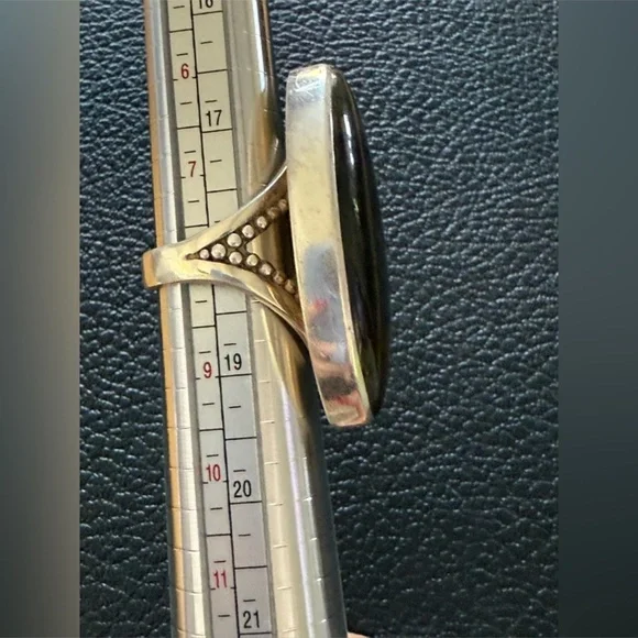 Vintage Sajen Sterling Silver Adjustable Labradorite Marquise Ring Statement Sty - Picture 7 of 8